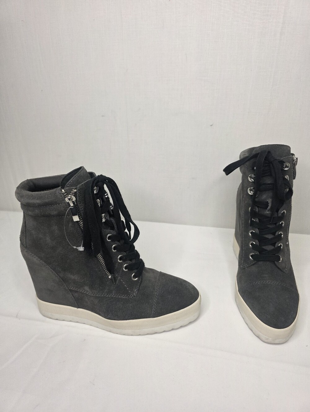 PAIGE Dark Gray Suede High Top Wedge Sneaker Booties Size 9.5M Zip